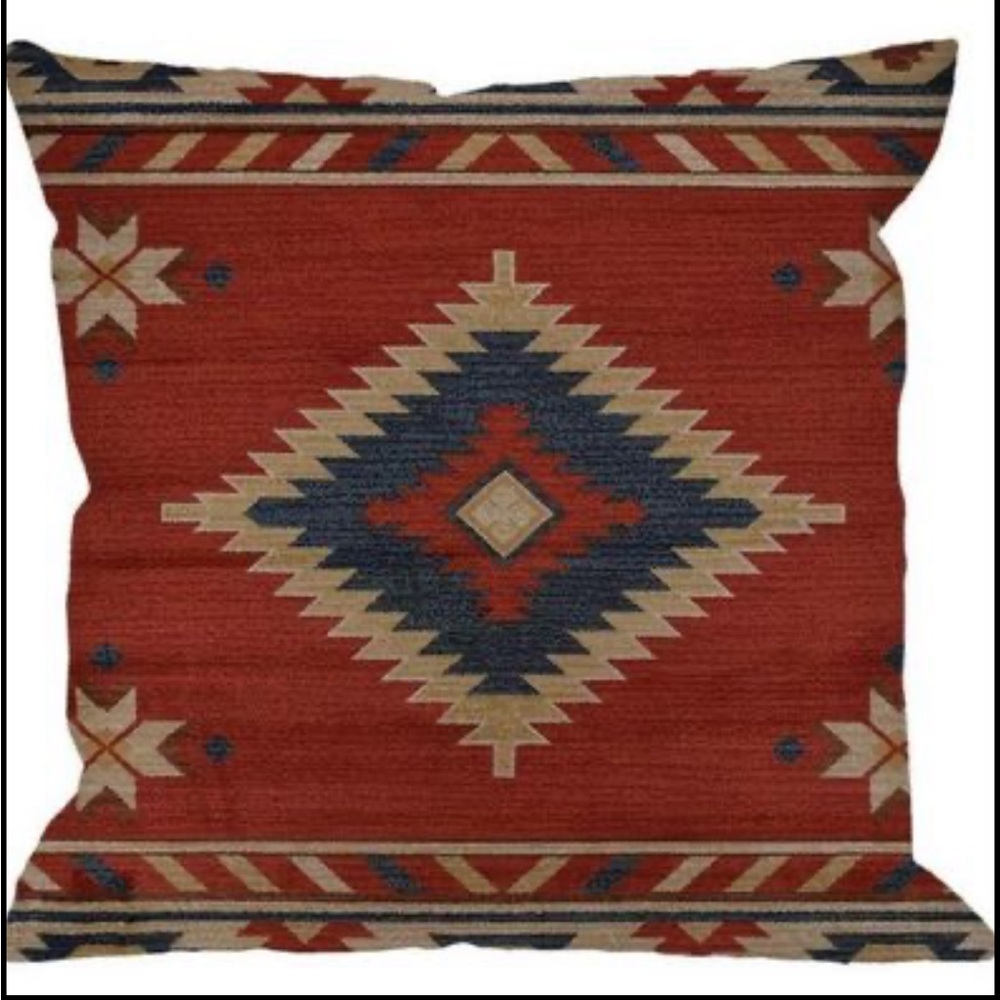 Throw pillow cover case 18inx18in tribal print red blue tan zipper closure